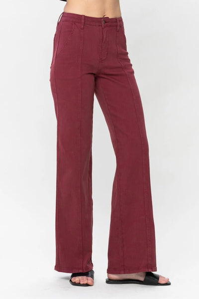 Judy Blue Burgundy Dyed Front Seam Straight Jeans - Bel Air Boutique