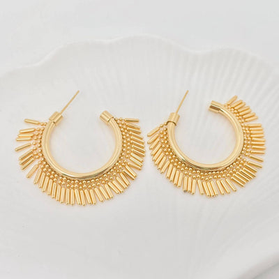 18K Gold - plated C - Shaped Tassel Hoop Earrings - Bel Air Boutique