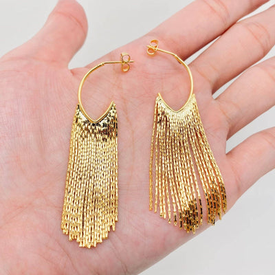 18K Gold - plated Chain Tassel Post Earrings - Bel Air Boutique