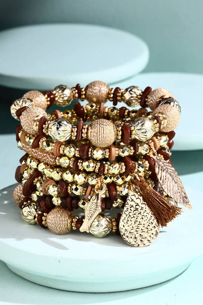 7 Layered Stretch Bracelet with Leaflet Charm - Bel Air Boutique