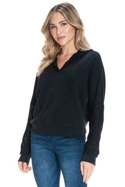 Areilla Contrast Sleeve Hoodie Top In Scuba - Bel Air Boutique