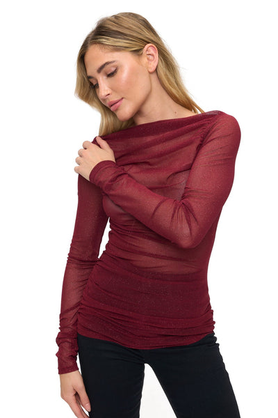 Ariella Ruched Top In Sparkle Mesh - Bel Air Boutique