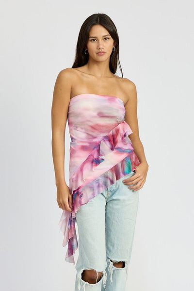 ASYMMETRICAL RUFFLE HEM TUBE TOP - Bel Air Boutique