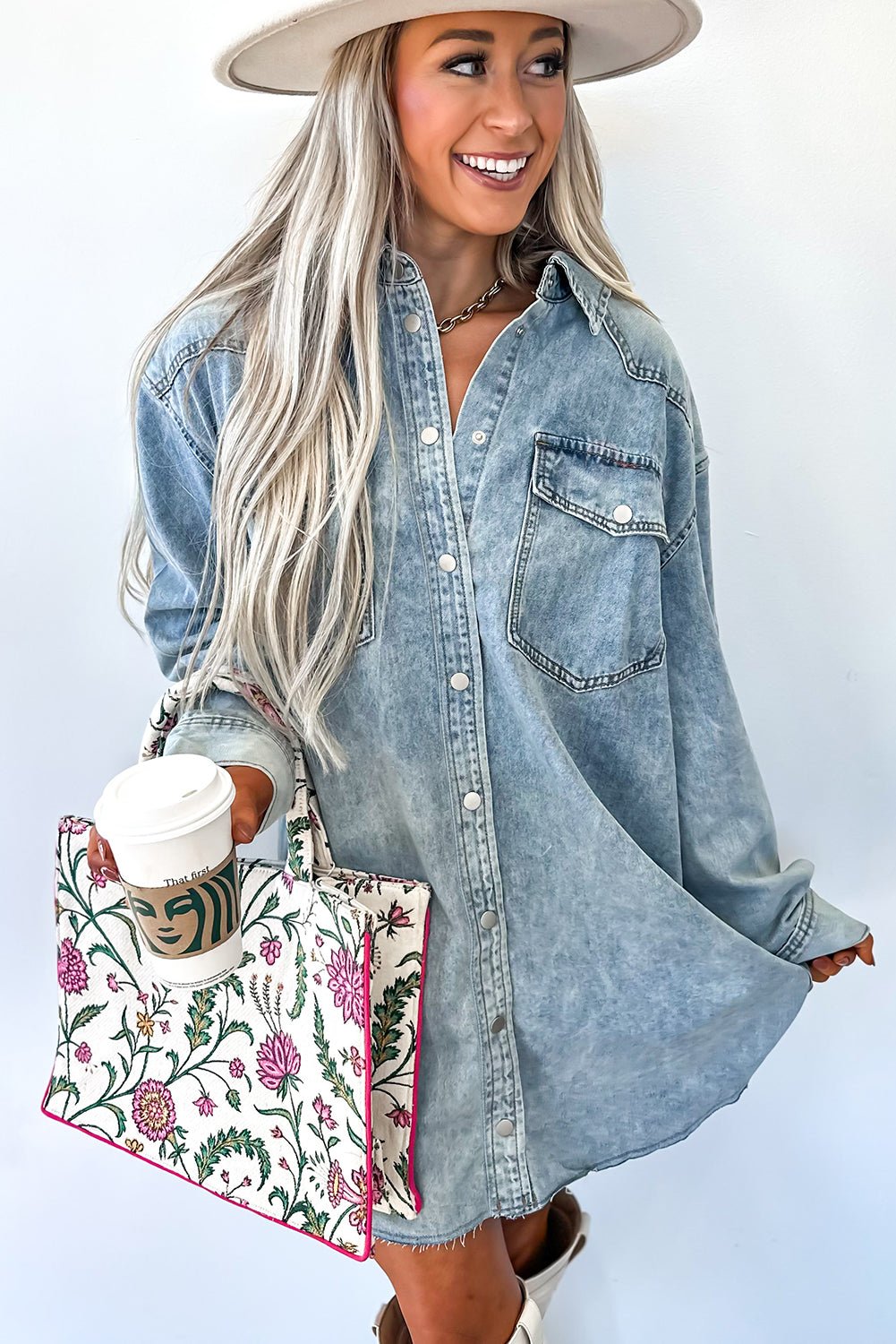 raw hem denim dress Beau Blue Washed Raw Hem Denim Shirt Dress Beau Blue / M