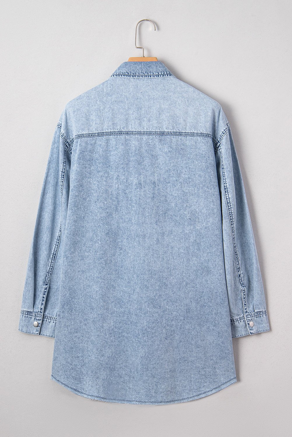 fitted lace wedding dress Beau Blue Chest Pocket Raw Hem Denim Loose Shirt Dress