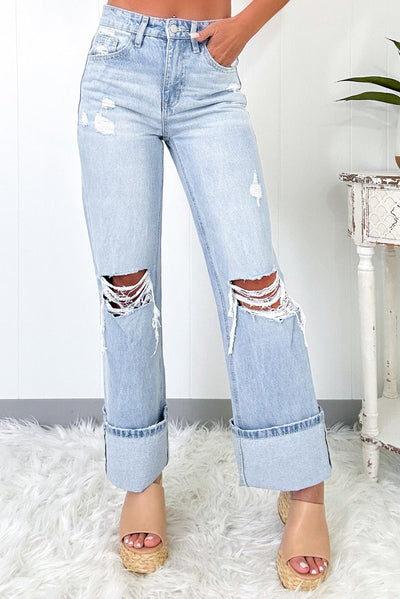 Beau Blue Light Wash Distressed Flare Jeans - Bel Air Boutique