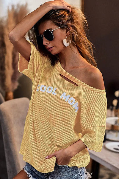 BiBi Washed Laser Cut Detail Cool Mom Print Thermal Top - Bel Air Boutique