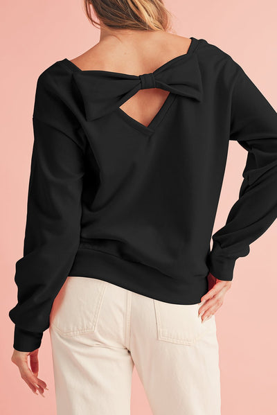 Black Bowknot Plain Round Neck Sweatshirt - Bel Air Boutique