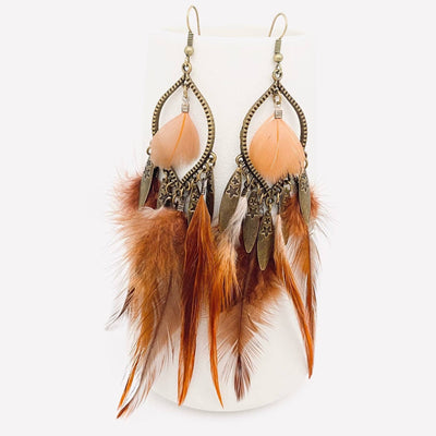 Bohemian Feather Metal Tassel Dangle Earrings - Bel Air Boutique