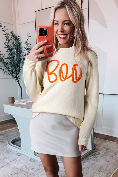 Boo To You Drop Shoulder Knit Sweater - Bel Air Boutique
