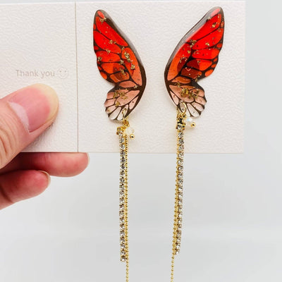 Butterfly Earrings Rhinestone tassels Cicada Wing Ear Studs - Bel Air Boutique