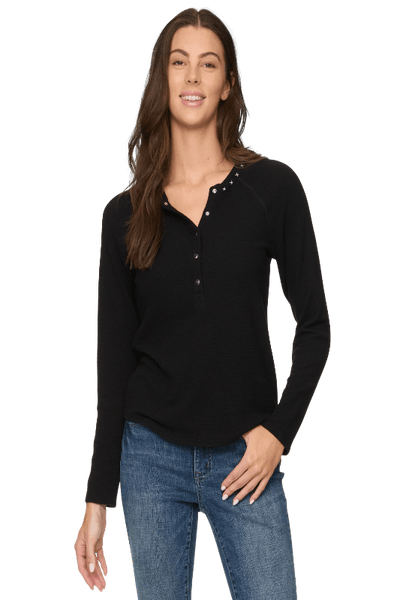Cambria Embroidered Waffle Henley Top - Bel Air Boutique