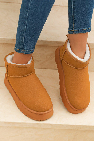 Chestnut Faux Fur Lined Suede Ankle Snow Boots - Bel Air Boutique