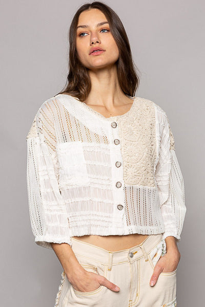 Chiffon Crochet Patch Top - Bel Air Boutique