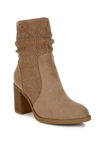 Chinar Rhinestone Studded Slouchy Ankle Boots - Bel Air Boutique