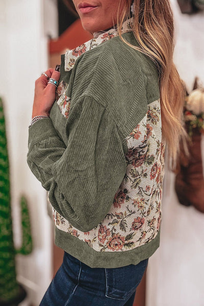 Clay Ribbed Retro Floral Patchwork Jacket - Bel Air Boutique