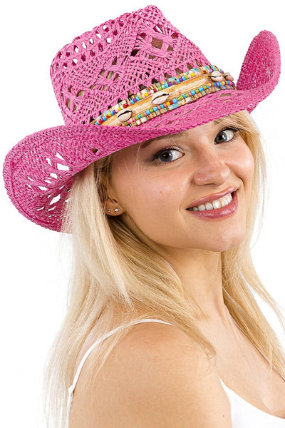 Coastal Cowgirl Boho Shell Woven Cowboy Hat - Bel Air Boutique