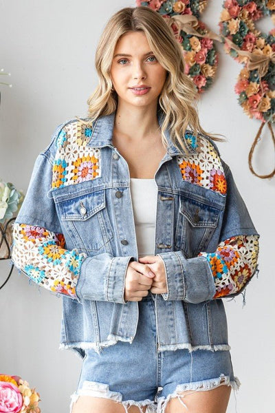 Crochet Detailed Denim Jacket - Bel Air Boutique