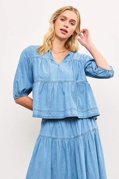 Dakota Denim Tiered Tied Top - Bel Air Boutique