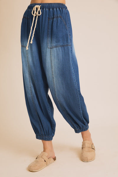 Darla Drawstring Denim Joggers - Bel Air Boutique