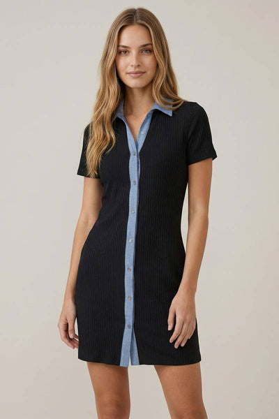 Day Night Denim Detail Dress L / Black