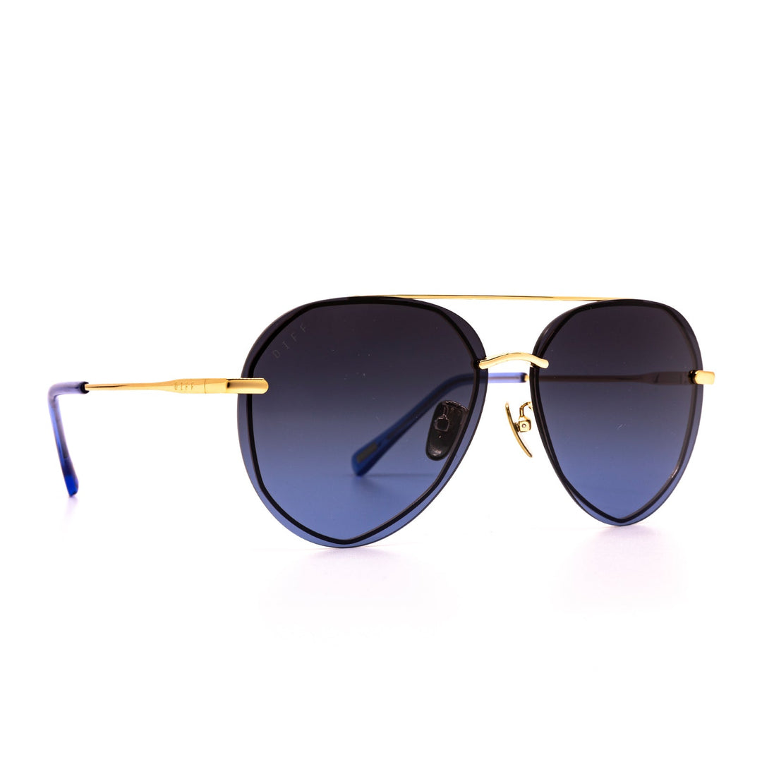 Diff Eyewear Blue and Gold Aviator Sunglasses Lenox Aviator Sunglasses | Gold & Blue Gradient Polarized  main image 3