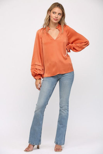 Dusty Orange Balloon Sleeve Blouse - Bel Air Boutique