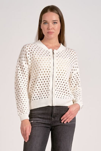 Elan Abound Front Zip Sweater White - Bel Air Boutique