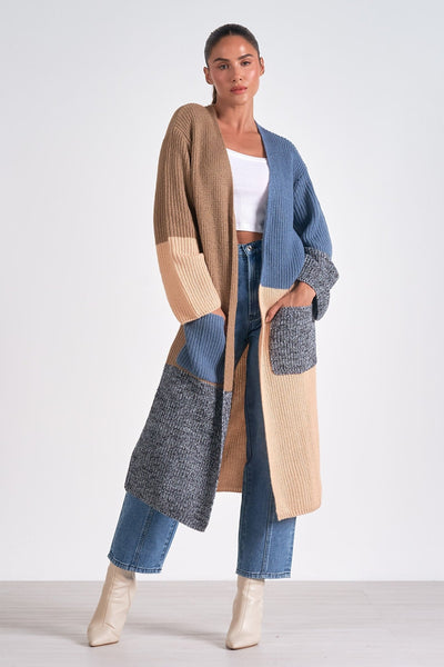 Elan Colorblock Cardigan Blue - Bel Air Boutique