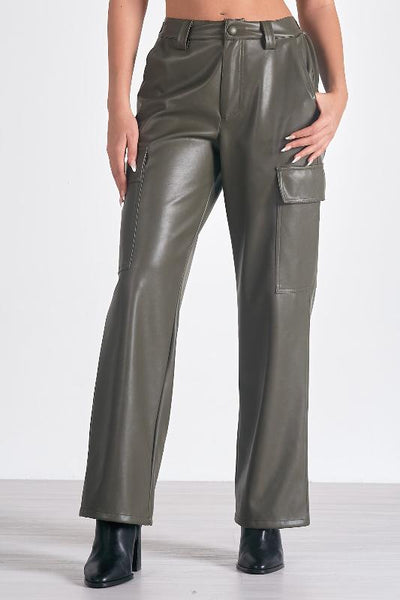 Elan Olive Faux Leather Cargo Pants - Bel Air Boutique