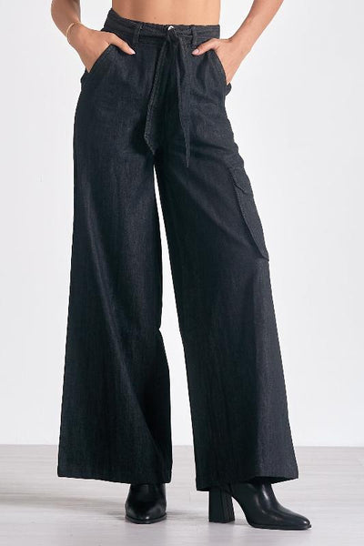 Elan Wide Leg Black Denim Pants - Bel Air Boutique