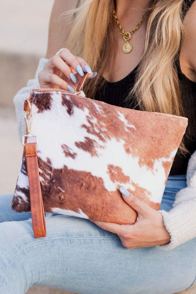 Faux Fur Cow Animal Print Clutch - Bel Air Boutique