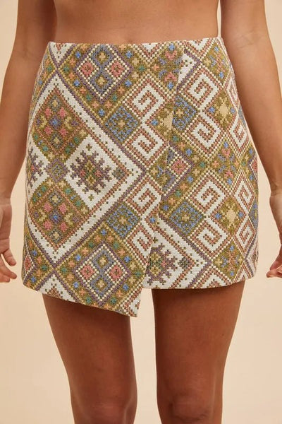 Festival Bound Jacquard Wrap Mini Skirt - Bel Air Boutique