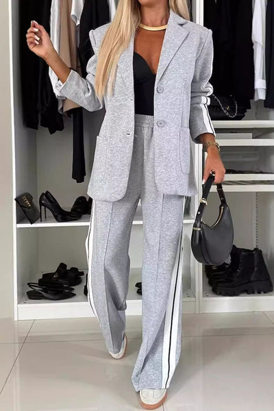 Full Size Contrast Lapel Collar Top and Pants Set - Bel Air Boutique