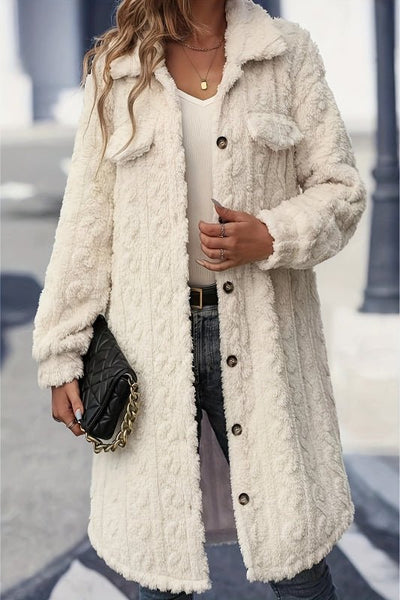 Fuzzy Button Up Long Sleeve Longline Coat - Bel Air Boutique