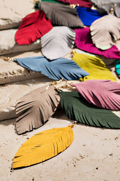 Genuine Leather Leaf Earrings - Bel Air Boutique