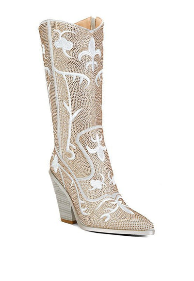 Glimmer Rhinestones Embellished Shimmer Calf Boots - Bel Air Boutique