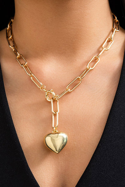 Gold Heart Pendant Chunky Chain Necklace - Bel Air Boutique