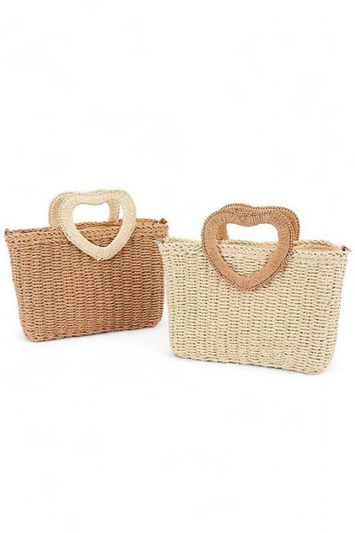 Heart Shape Handle Straw Tote - Bel Air Boutique