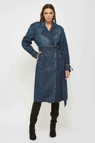 Hidden Dark Wash Denim Trench - Bel Air Boutique