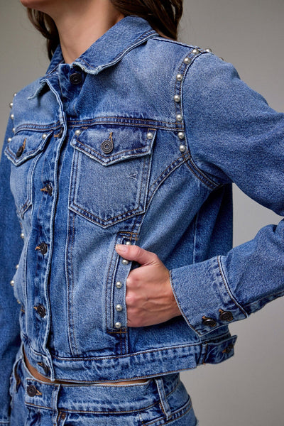 Hidden Pearl Embellished Trucker Jacket - Bel Air Boutique