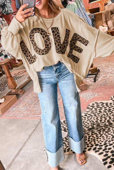 Leopard LOVE Letter Sweatshirt - Bel Air Boutique