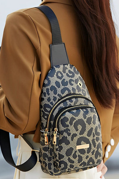 Leopard Printed PU Leather Zippered Fanny Pack Sling Bag - Bel Air Boutique