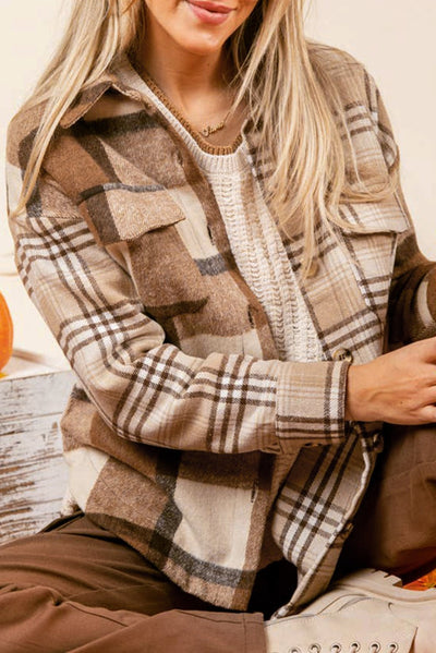 Light French Beige Flannel Plaid Patchwork Shacket - Bel Air Boutique