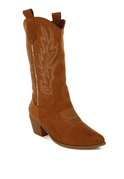 Mae Embroidery Detail Cowboy Boots - Bel Air Boutique