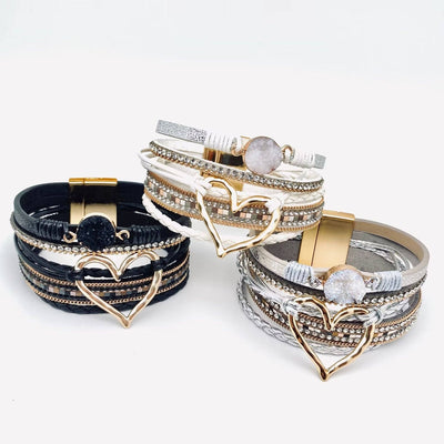 Multi - Layer Heart Charm Bangle Bracelets - BJ/LB - Bel Air Boutique