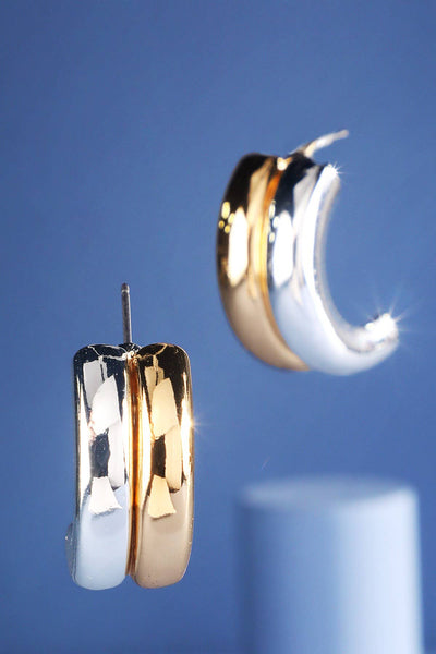 Multi - Tone Semi Hoop Post Earrings - Bel Air Boutique