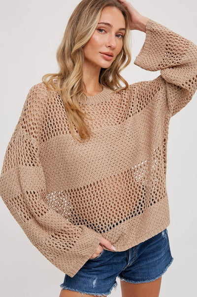 OPEN - KNIT SWEATER PULLOVER - Oversized Round Neck - Bel Air Boutique