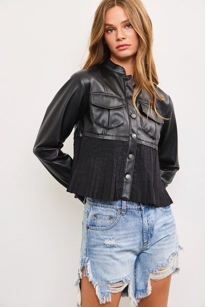 Paula Pleated Leather Jacket - Bel Air Boutique