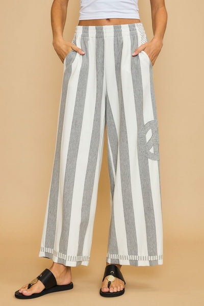 Peace Sign Patch Wide Leg Pants - Bel Air Boutique